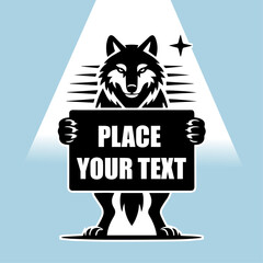 Fierce wolf silhouette holding a blank signboard with space for custom text — perfect for logos, survival themes, DIY prints, vinyl cutting, or motivational designs.