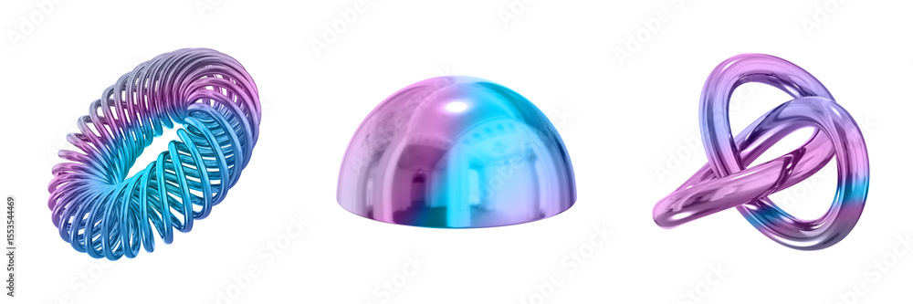 Poster 3D Abstract Shape Objects, 3d rendering metallic gradient shape design element, futuristic, shiny design
