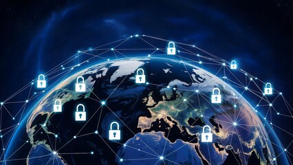 Digital Earth with Interconnected Security Padlocks and Communication Lines