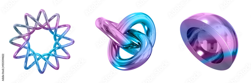 Poster 3D Abstract Shape Objects, 3d rendering metallic gradient shape design element, futuristic, shiny design
