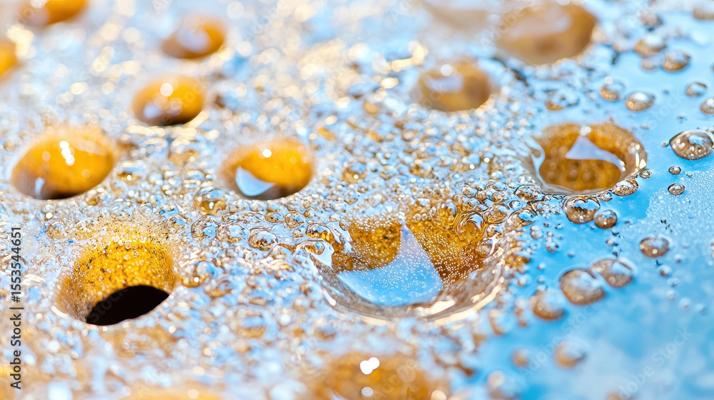 Aufkleber bubbles form on textured surface, showcasing water droplets and reflections, creating intriguing vis