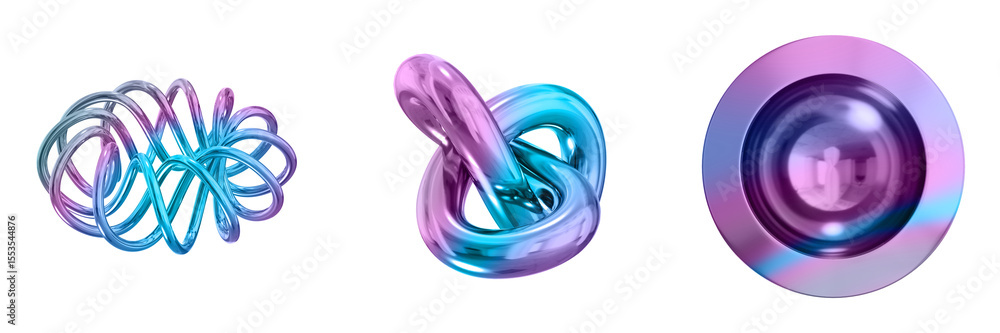 Poster 3D Abstract Shape Objects, 3d rendering metallic gradient shape design element, futuristic, shiny design
