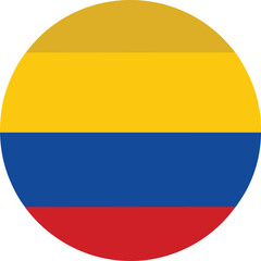 Vector illustration of Colombia national flag in circular design with yellow, blue, and red horizontal stripes, representing Colombian identity