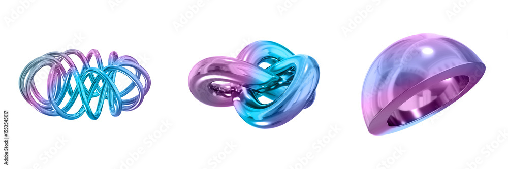 Poster 3D Abstract Shape Objects, 3d rendering metallic gradient shape design element, futuristic, shiny design
