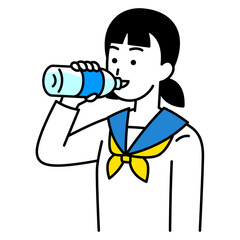 水分補給をする女子学生