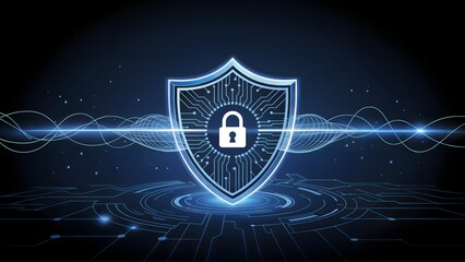Futuristic Padlock Shield Interface with Radiating Energy