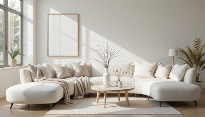 Bright Minimalist Living Room Design with Curved Sofa