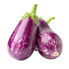 Two Fresh Graffiti Eggplants Isolated on Black Background