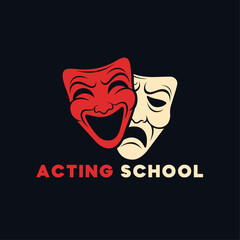 Drama Masks, Acting School Logo - Theater, Performance, Arts
