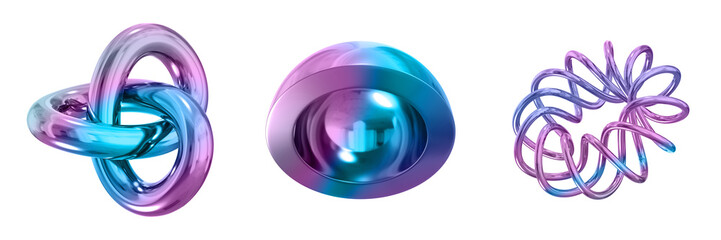 3D Abstract Shape Objects, 3d rendering metallic gradient shape design element, futuristic, shiny design

