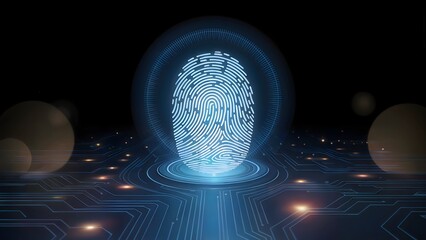 Biometric scan interface with glowing fingerprint matrix