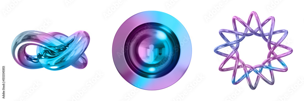 Fototapete 3d abstract shape objects, 3d rendering metallic gradient shape design element, futuristic, shiny de
