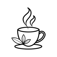 Teacup with steam and leaves line art