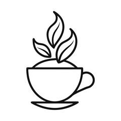 Teacup with steam and leaves line art