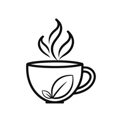 Teacup with steam and leaves line art