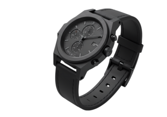 Sleek Black Chronograph Wristwatch isolated on transparent background