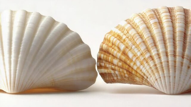 Two seashells sit atop a white surface, waiting to be collected or studied