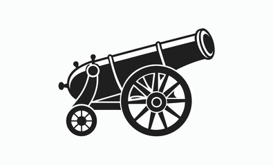 Fototapeta premium vintage cannon icon, antique weapon silhouette, old war machine, black cannon symbol