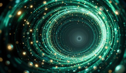 Teal And Emerald Vortex With Golden Eyes: Hypnotic Chaos And Serene Lightscape