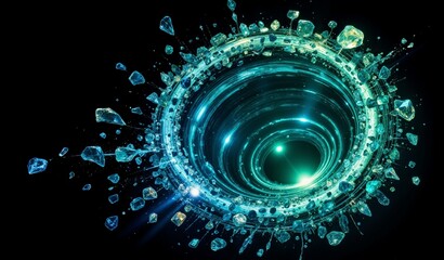 Swirling Vortex Of Iridescent Diamond Shards In Sapphire And Emerald Tones