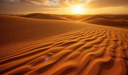 Ethereal Ochre Dunes: Ancient Landscape Rippling With Subtle Light And Shadow