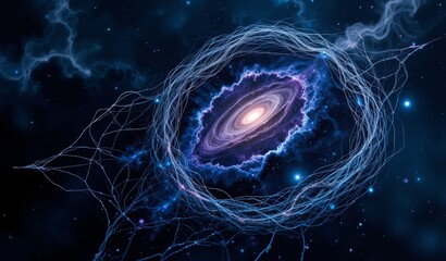 Ethereal Fishing Net Nebula: Cosmic Swirls in Charcoal Blue Filament Texture