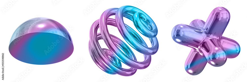 Fototapete 3d abstract shape objects, 3d rendering metallic gradient shape design element, futuristic, shiny de