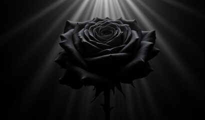 Black Rose Illuminated: Ethereal Petals, Soft Light, Dramatic Shadows, Mysterious Aura