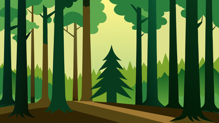 Obraz premium Stylized Forest Illustration with Tall Trees and a Pine Tree in the Distance