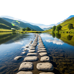 Stone Pathway Through Reflective Lake
