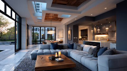 Modern smart home living room featuring sleek design and elegant decor