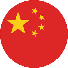 Vector illustration of China national flag in circular format featuring five golden stars on a red background symbolizing unity and communism