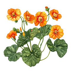 watercolor vector of A Nasturtium Plant, isolated on a white background.