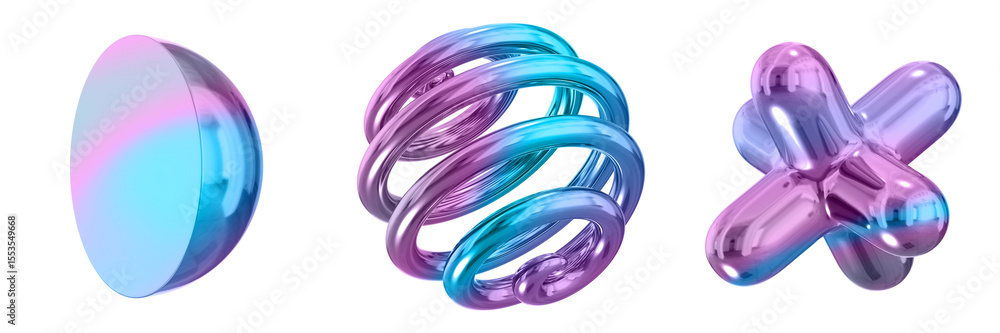 Fototapete 3d abstract shape objects, 3d rendering metallic gradient shape design element, futuristic, shiny de