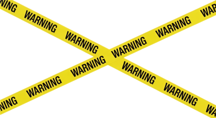 Crisscrossed Yellow Warning Tapes on White Background Caution, Danger, Security Concept