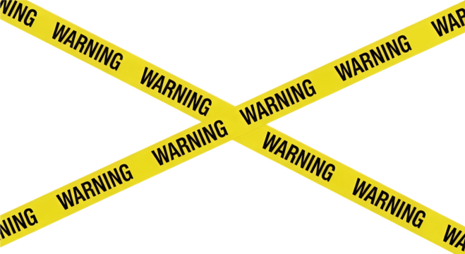 Crisscrossed Yellow Warning Tapes on White Background Caution, Danger, Security Concept