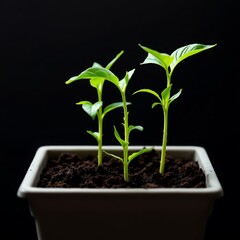 Young plants growing in soil pot