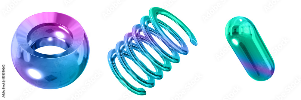 Fototapete 3d abstract shape objects, 3d rendering metallic gradient shape design element, futuristic, shiny de