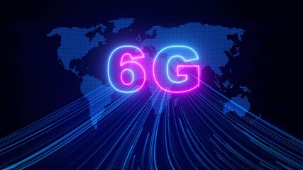 World futuristic 6g technology wireless data high-speed internet network concept motion graphic animation 4k. 6G Wireless Technologies. Terahertz spectrum, Artificial Intelligence Massive, - Powered by Adobe