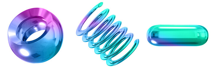 3D Abstract Shape Objects, 3d rendering metallic gradient shape design element, futuristic, shiny design
