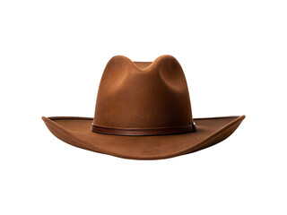 Elegant brown cowboy hat with a leather hatband on a transparent background