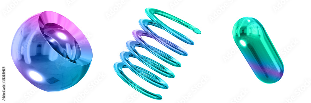 Fototapete 3d abstract shape objects, 3d rendering metallic gradient shape design element, futuristic, shiny de