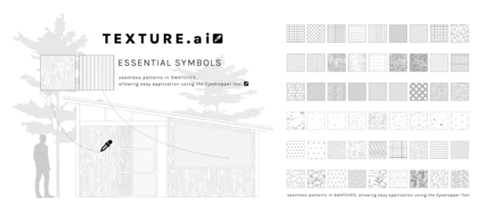 Gardinen Weiß Vector pattern texture CAD house set for landscape architecture, including surfaces such as tiles, pavement, concrete, asphalt, grass, water, gravel, soil, forest, and stone.  © feipco