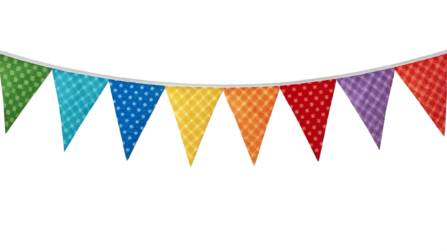 Decorative colorful party bunting isolated on transparent background. Png