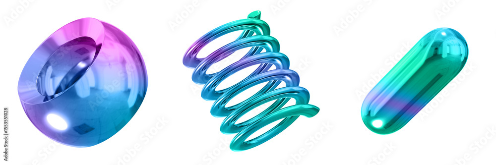 Fototapete 3d abstract shape objects, 3d rendering metallic gradient shape design element, futuristic, shiny de