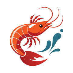 Shrimp vector illustration with water drop  isolated on white background