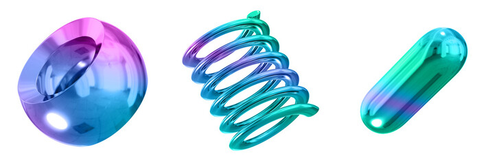 3D Abstract Shape Objects, 3d rendering metallic gradient shape design element, futuristic, shiny design