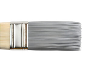 Close up view of a paint brush with white bristles on transparent background