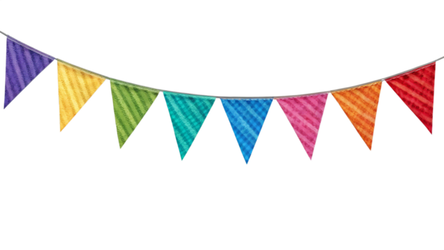 Decorative colorful party bunting isolated on transparent background. Png