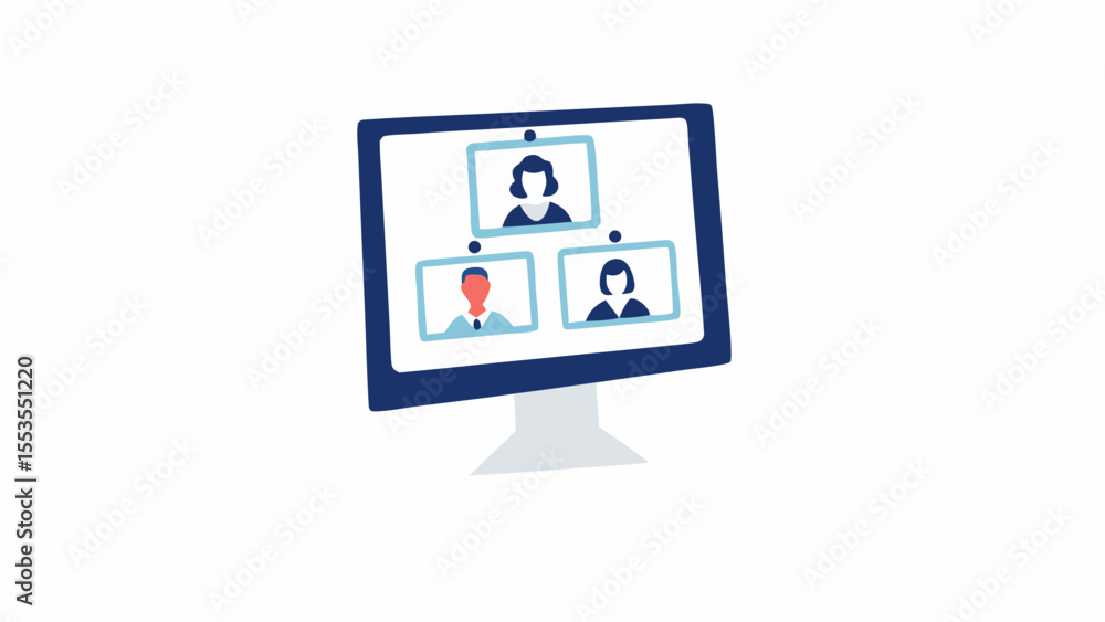 Poster computer screen displaying a video conference with three participants in separate windows shown clea